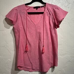 harve benard Size Small Linen Blouse Cotton Blend Washable Short Sleeve Pink